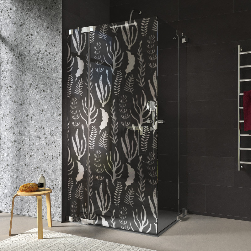 Douchecabine glazen hoekinstap met motief ZEEGRAS 209