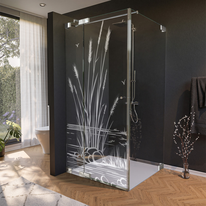 Glas Douchecabine deur zijdelings met motief RIET 1/210