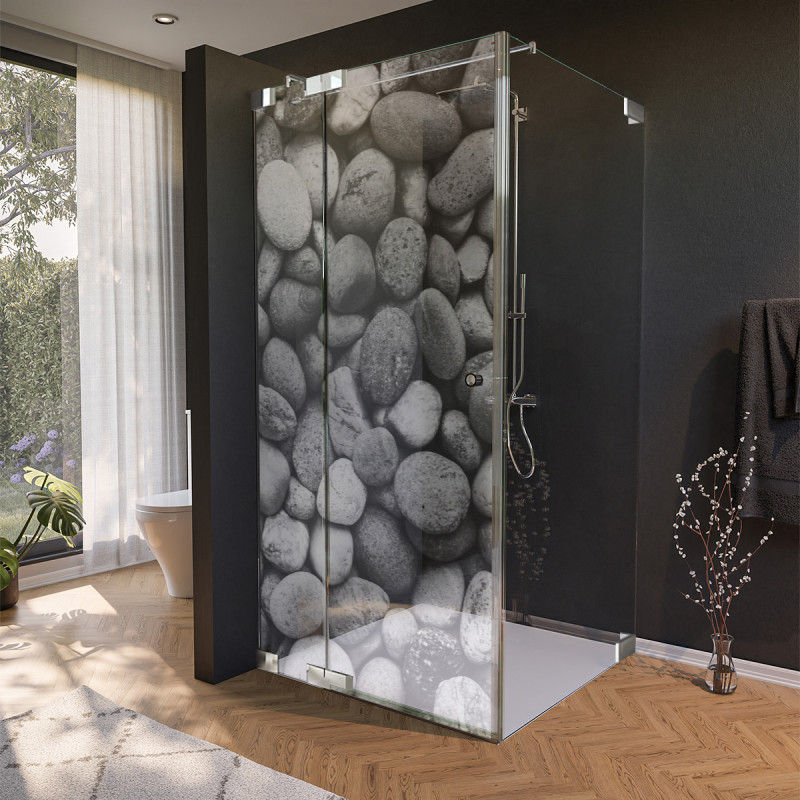 Glas douchecabine deur met zijpaneel met motief STENEN 210