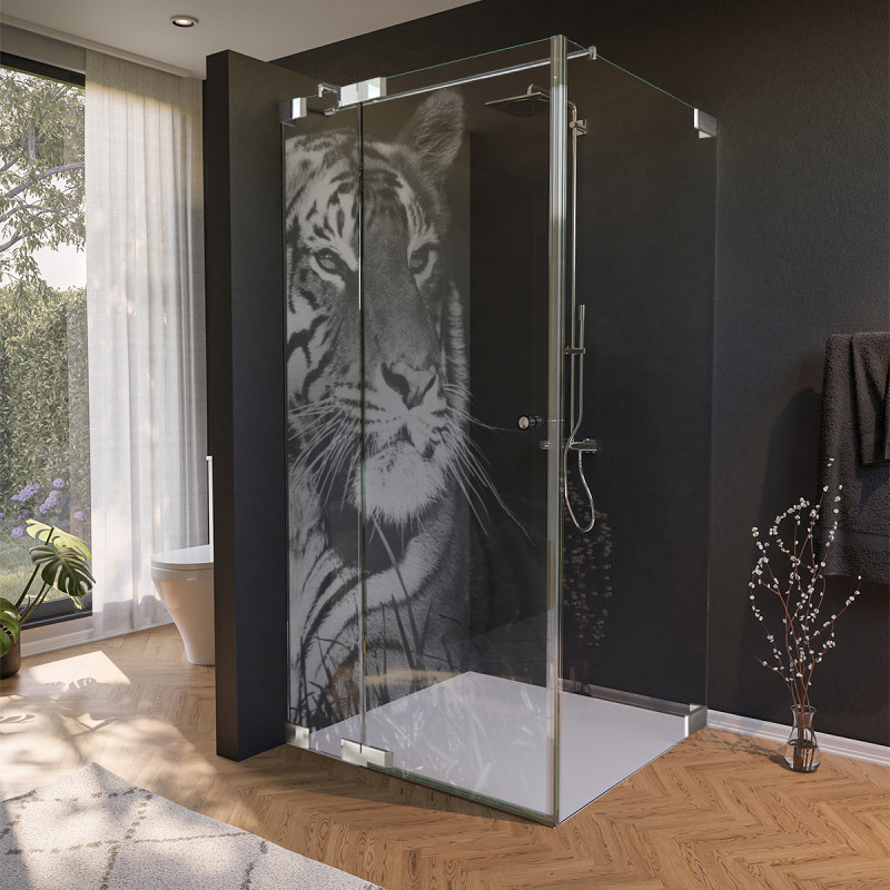 Glas douchecabine deur zijdelings met motief TIJGER 210
