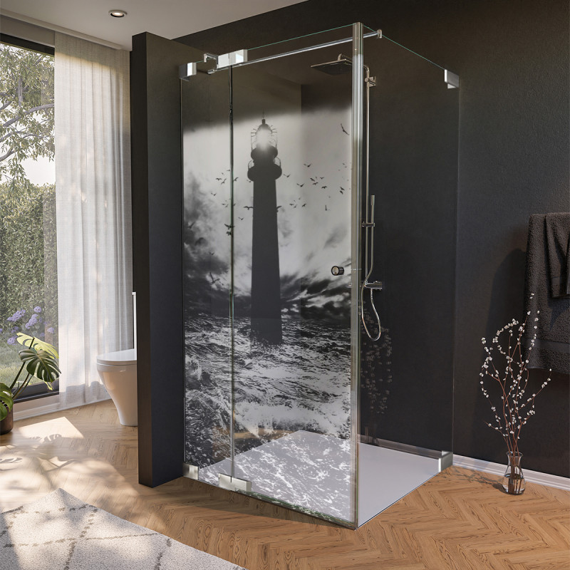 Glas douchecabine deur zijdelings met motief VUURTOREN 2/210