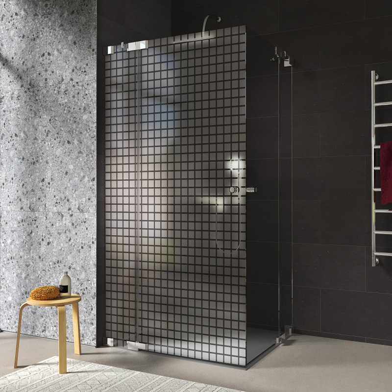 Glas douchecabine met hoekinstap en decor CARRE 2/209