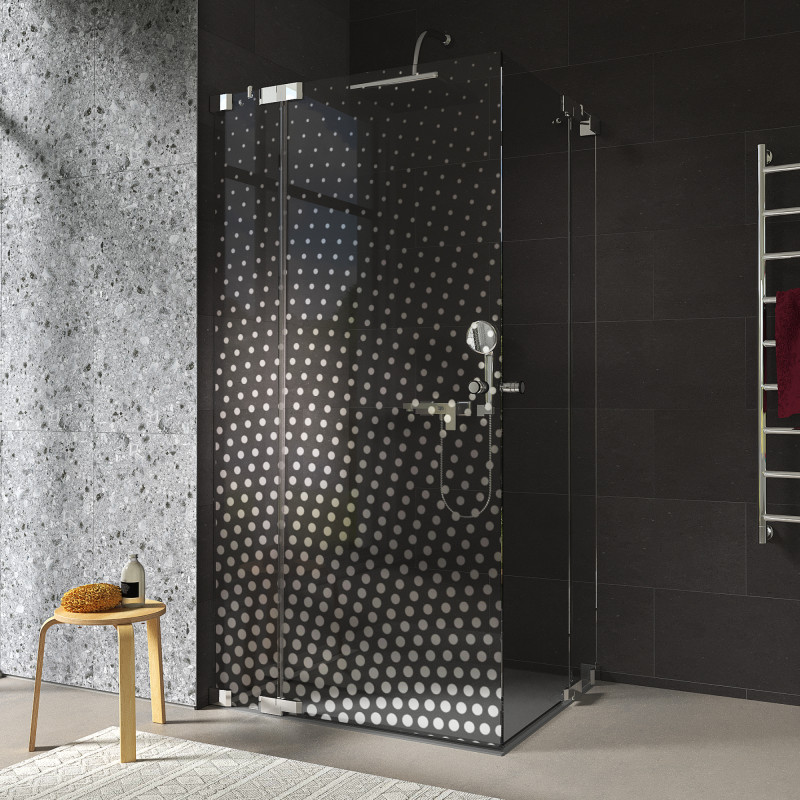 Glas douchecabine met hoekinstap en decor DOT 1/209