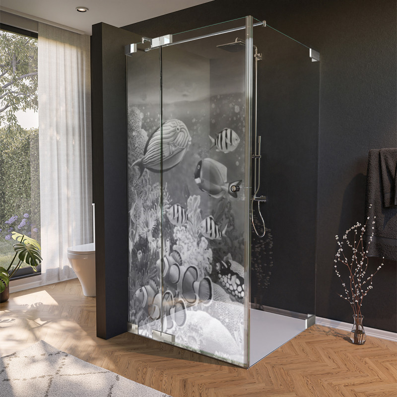 Glasdouchecabine deur aan de zijkant met vismotief 3/210