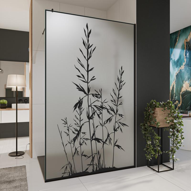 Glazen scheidingswand douche Satinato met zwarte opdruk FRAME GRÄSER Glazen scheidingswand douche Satinato met zwarte opdruk FRAME GRÄSER