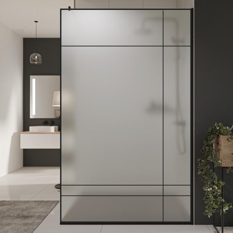 Glazen scheidingswand douche Satinato met zwarte opdruk FRAME LINE Glazen scheidingswand douche Satinato met zwarte opdruk FRAME LINE