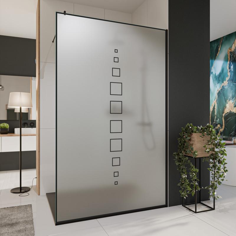 Glazen scheidingswand douche Satinatoglas met zwarte print FRAME SQUARES 4 Glazen scheidingswand douche Satinatoglas met zwarte print FRAME SQUARES 4