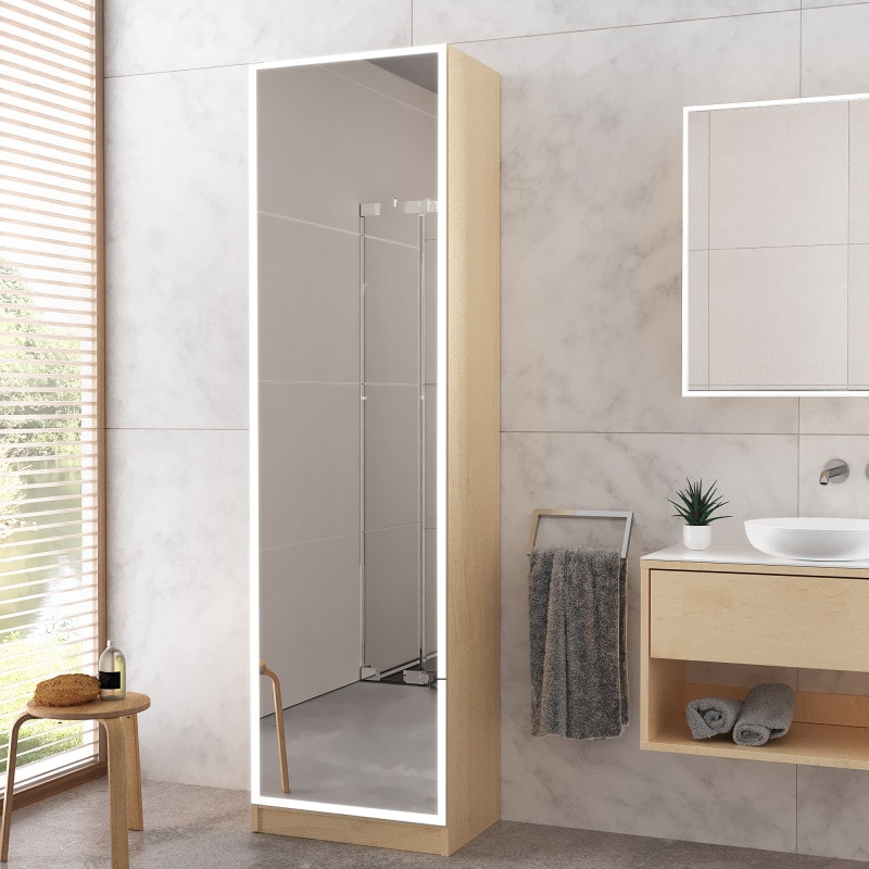 Hoge badkamerkast op maat met spiegelverlichting BHS012L4