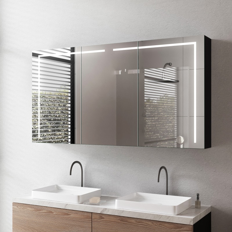 LED badkamerkast van zwart aluminium met spiegel - Ahr/Zwart LED badkamerkast van zwart aluminium met spiegel - Ahr/Zwart