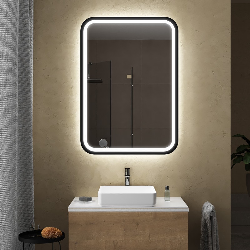 LED-spiegel met ronde hoeken Gedeeltelijk gelakt - F582L4RTL Zwart