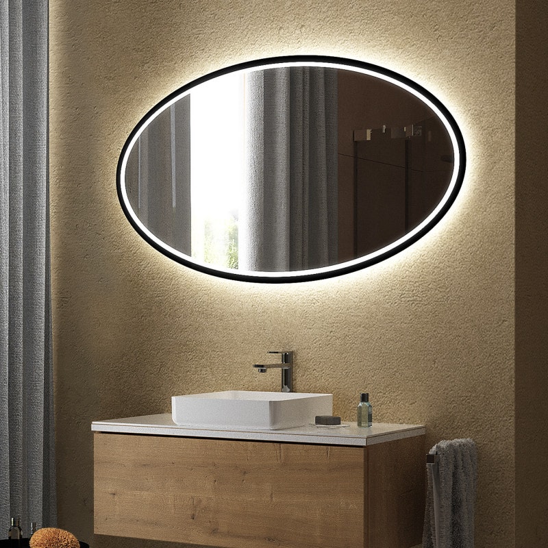 Ovale LED-spiegel gedeeltelijk zwart gelakt F662L4OTL Ovale LED-spiegel gedeeltelijk zwart gelakt F662L4OTL
