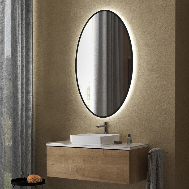 Ovale LED-spiegel met zwarte rand gedeeltelijk gelakt F659L4OTL Ovale LED-spiegel met zwarte rand gedeeltelijk gelakt F659L4OTL