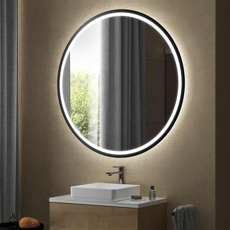 Ronde LED-spiegel gedeeltelijk gelakt - CHARON zwart Ronde LED-spiegel gedeeltelijk gelakt - CHARON zwart