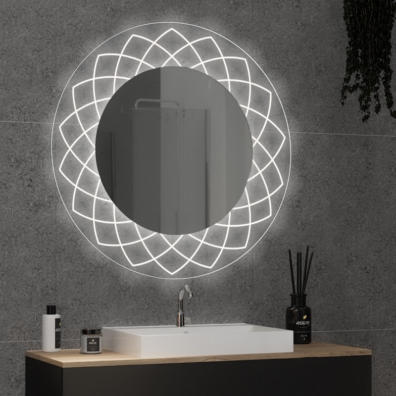 Ronde LED spiegel met glazen omlijsting Lisandra 2 Ronde LED spiegel met glazen omlijsting Lisandra 2