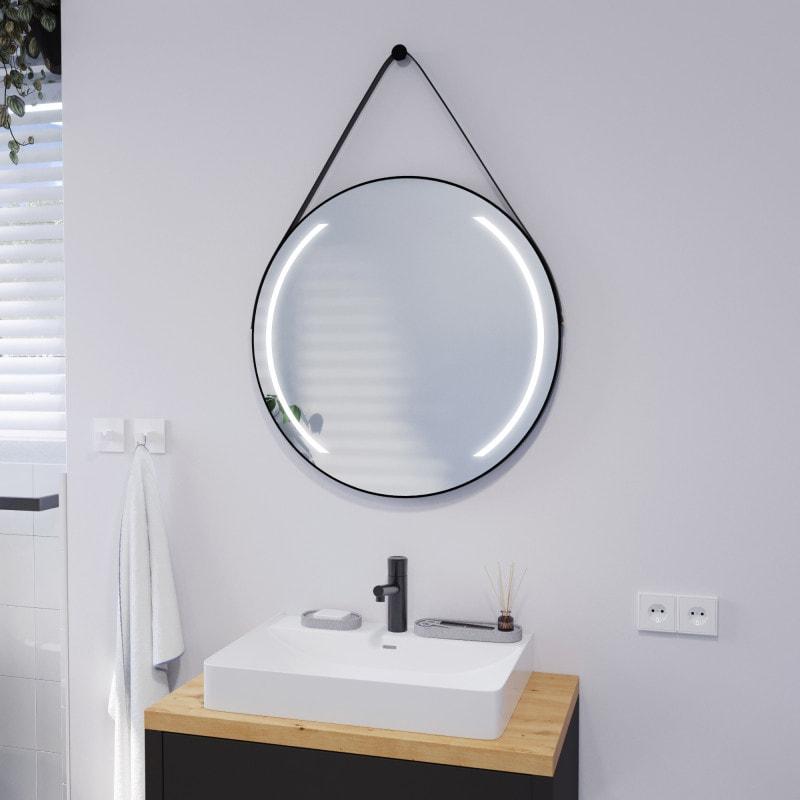 Ronde LED-spiegel met riem zwart ELARA 2R