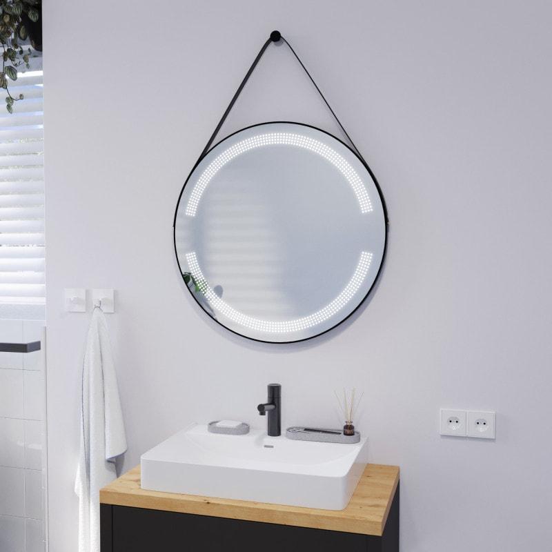 Ronde LED-spiegel met riem zwart OPHELIA 2R