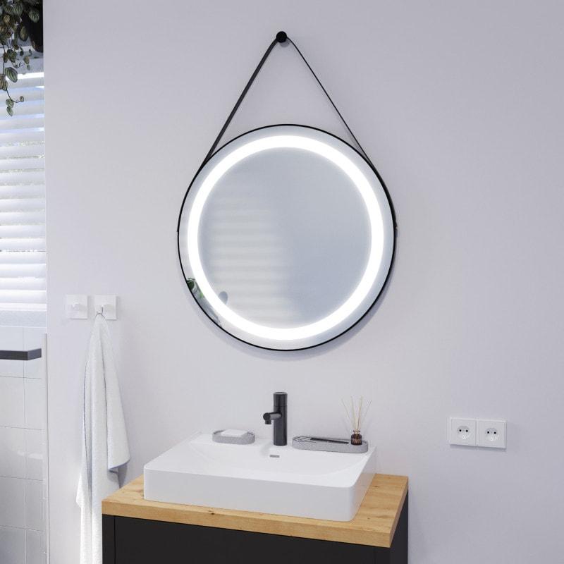 Ronde LED-spiegel met riem zwart PLUTO 2R