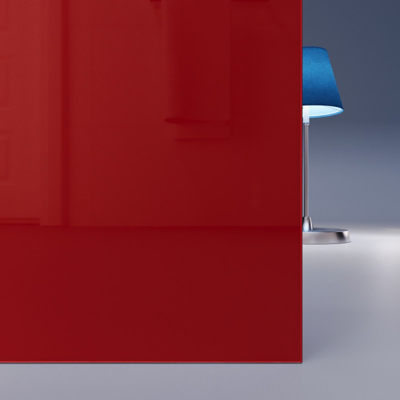 Rood gelakt Gehard-glas op maat van 4mm