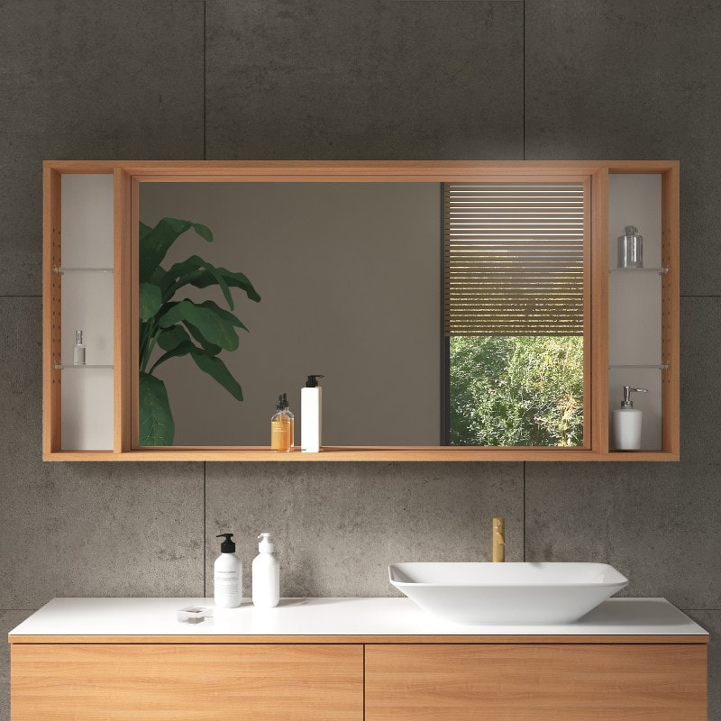 Spiegel met houten lijst en legschap - Madera 5