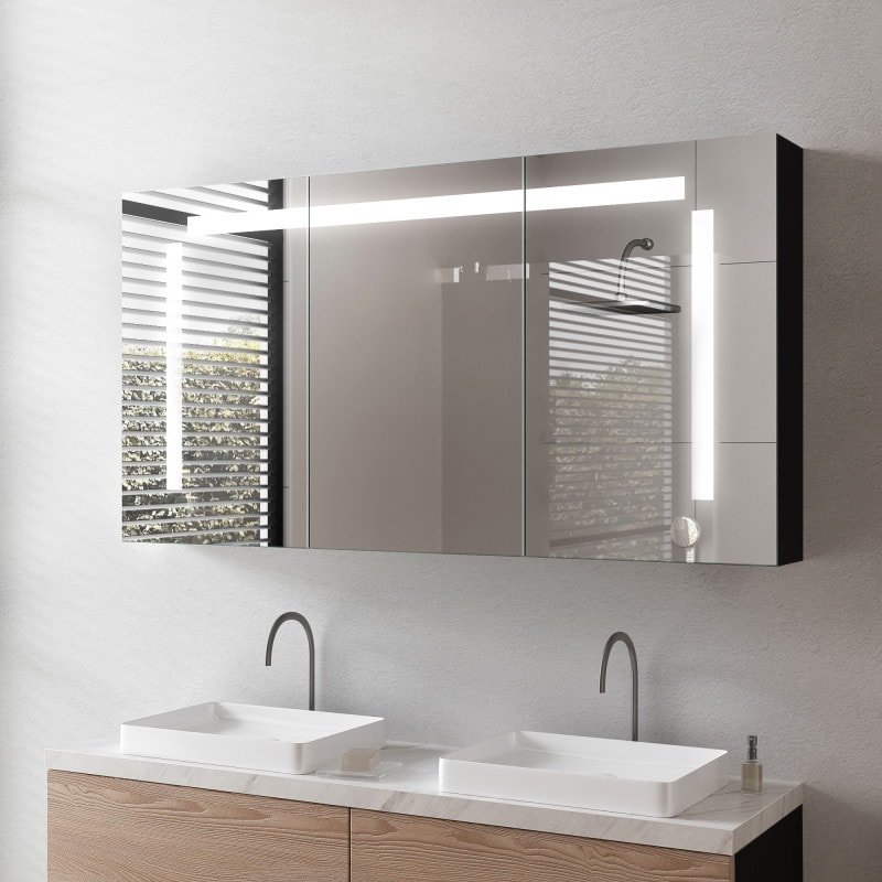 Zwarte LED badkamerspiegelkast van aluminium - Oker/Zwart Zwarte LED badkamerspiegelkast van aluminium - Oker/Zwart