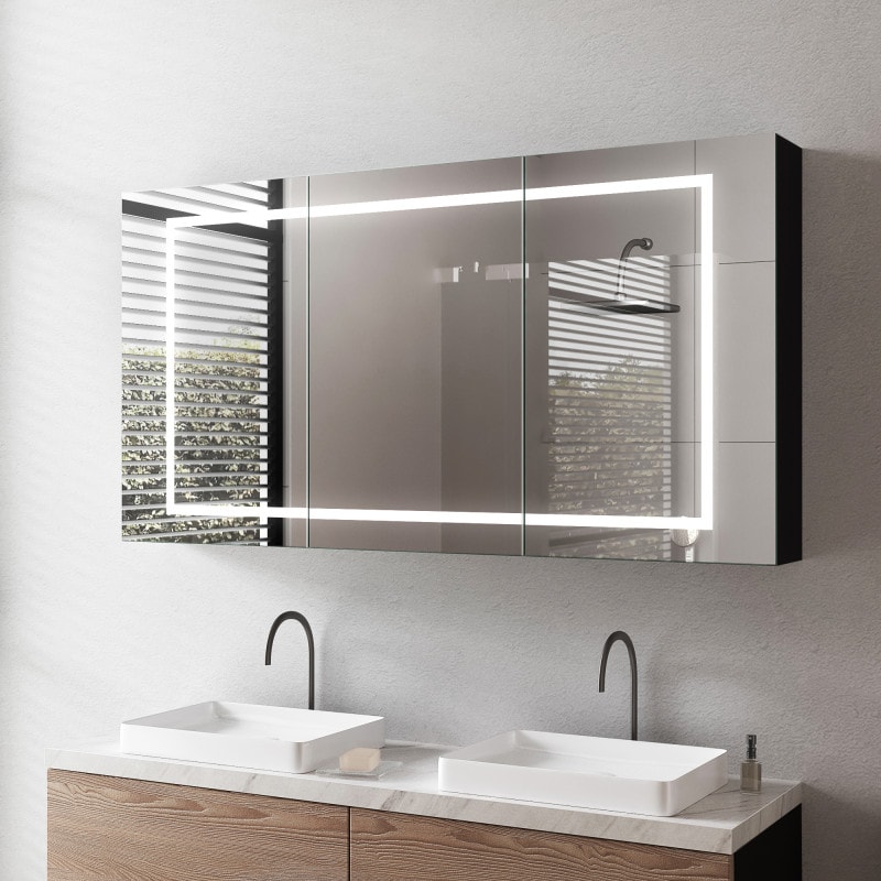 Zwarte aluminium badkamerspiegelkast met verlichting - Neckar/Zwart Zwarte aluminium badkamerspiegelkast met verlichting - Neckar/Zwart