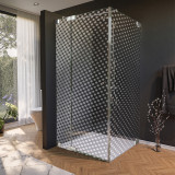 Glasdouchecabine met decor DOT 2/210 aan de zijkant van de deur