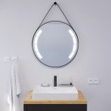 Ronde LED-spiegel met riem zwart BIANCA 2R