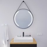 Ronde LED-spiegel met riem zwart ELARA 2R