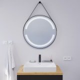 Ronde LED-spiegel met riem zwart OPHELIA 2R