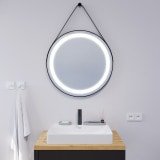Ronde LED-spiegel met riem zwart PLUTO 2R
