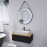 Ronde LED-spiegel met riem zwart SATURN 2R