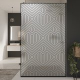 Glazen scheidingswand douche Satinato met zwarte opdruk FRAME HEXAGON