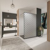 Glazen scheidingswand douche Satinatoglas met zwarte opdruk FRAME BLOSSOM