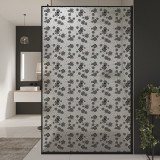 Glazen scheidingswand douche Satinatoglas met zwarte opdruk FRAME BLUMEN 2
