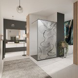 Glazen scheidingswand douche Satinatoglas met zwarte opdruk FRAME CHAOS