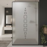 Glazen scheidingswand douche Satinatoglas met zwarte print FRAME SQUARES 4 Glazen scheidingswand douche Satinatoglas met zwarte print FRAME SQUARES 4