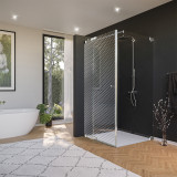 Glasdouchecabine met decor DOT 2/210 aan de zijkant van de deur