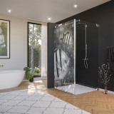 Glas douchecabine deur met zijpaneel en vismotief 2/210