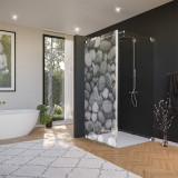 Glas douchecabine deur met zijpaneel met motief STENEN 210