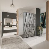 Glazen scheidingswand douche Satinato met zwarte opdruk FRAME FLORA 1
