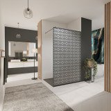 Glazen scheidingswand douche Satinato met zwarte opdruk FRAME MEMPHIS 2