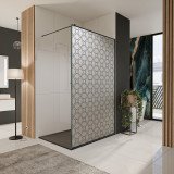 Glazen scheidingswand douche Satinatoglas met zwarte opdruk FRAME BLOSSOM