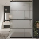 Glazen scheidingswand douche Satinatoglas met zwarte opdruk FRAME BRICK Glazen scheidingswand douche Satinatoglas met zwarte opdruk FRAME BRICK