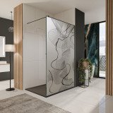 Glazen scheidingswand douche Satinatoglas met zwarte opdruk FRAME CHAOS