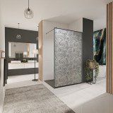 Glazen scheidingswand douche Satinatoglas met zwarte print FRAME VORTEX