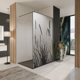 Glazen scheidingswand douche satijnglas met zwarte opdruk FRAME KORNFELD