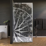 Glas douchecabine deur met zijpaneel met motief WINDROSE 210