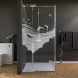 Glas douchecabine deur zijdelings met motief ZEE 2/210