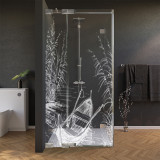 Glas douchecabine deur zijpaneel met motief BOOT IN HET RIET 210