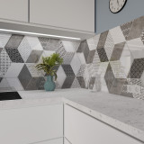 Keuken spatwand ESG glas 6mm met keramische kleurenprint GEOMETRISCH Tegel 1